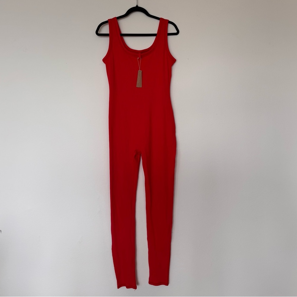 NEW Skims Cotton Rib Onesie Long Leg Jumpsuit In Brick Size 2X Red